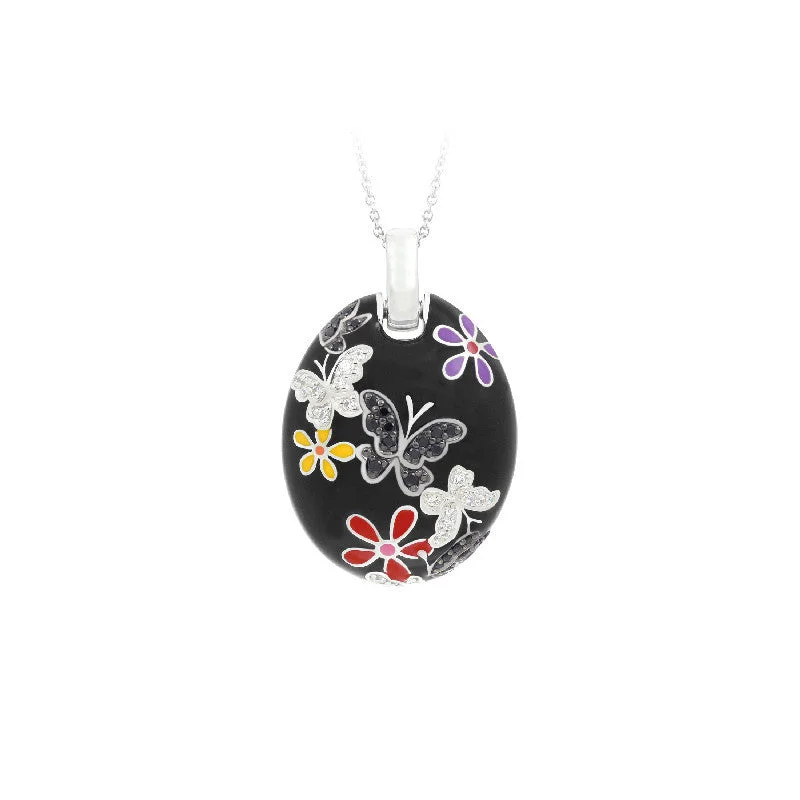 men's pendant necklaces with diamonds -Flutter Black and Multicolor Pendant