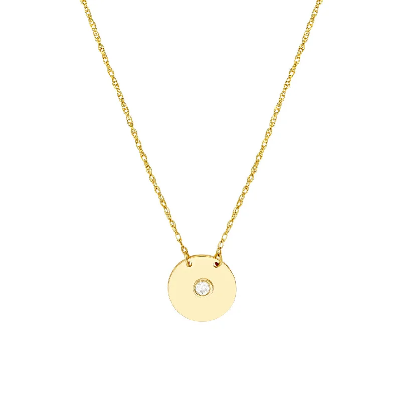 fashionable necklaces for men -Diamond 14K Yellow Gold Disk Necklace