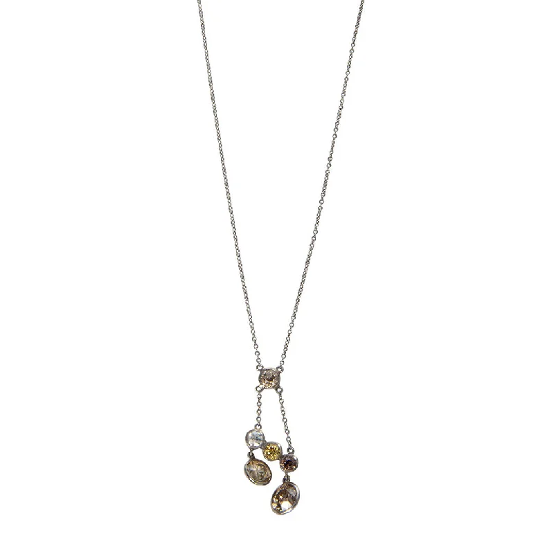 silver pendant necklaces with precious gems -Estate 3ct Multi Color Diamond Bezel Platinum Necklace