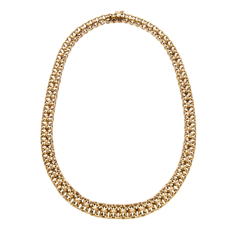 trendy gold necklaces with diamonds -Estate French 18K Gold Interlocking Fancy Link Necklace