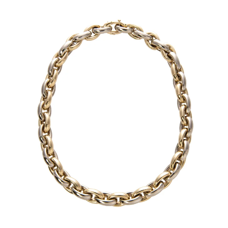 gold necklaces for casual occasions -Estate Italian 14K Gold Two Tone Oval Link Necklace