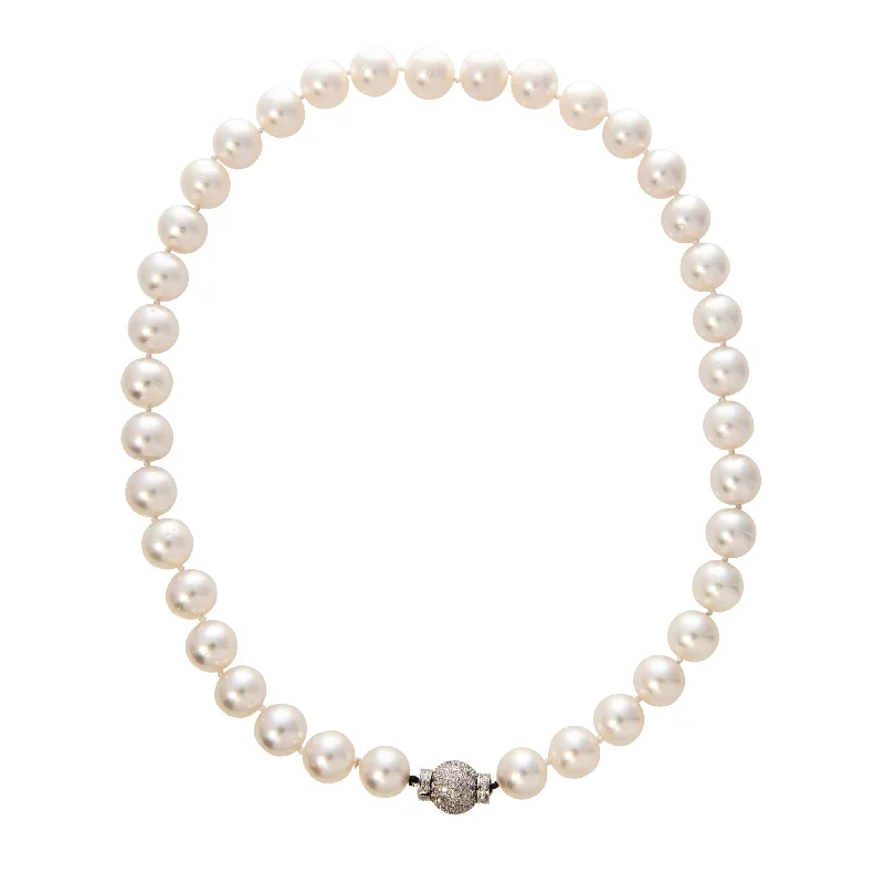 designer charm necklaces -Estate South Sea Pearl 18K Gold Diamond Ball Clasp Necklace