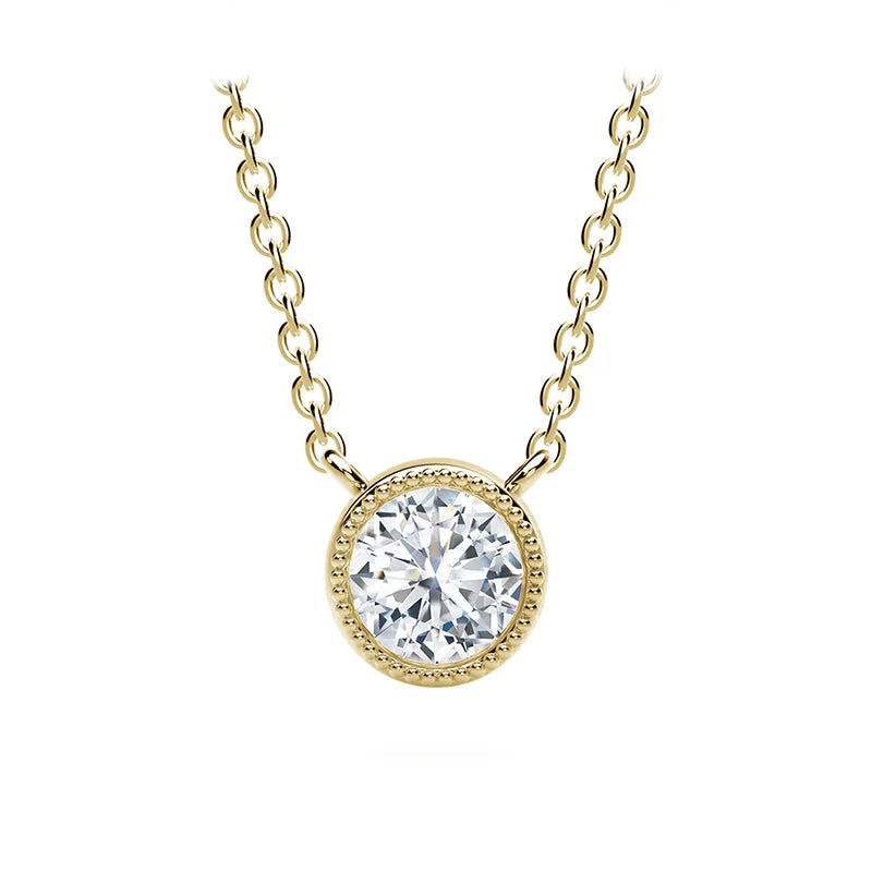 vintage pendant necklaces for men -Forevermark Tribute™ Round Diamond Milgrain Bezel Necklace