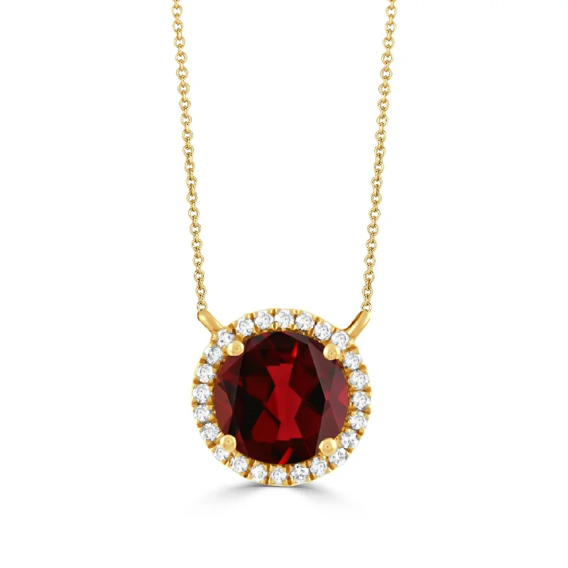 personalized charm necklaces with names -Garnet & Diamond 18K Yellow Gold Necklace