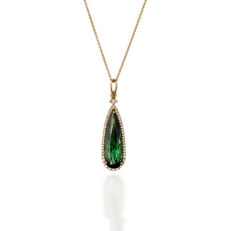 simple silver chain necklaces -Giardino Collection Pear Cut Green Tourmaline and Diamond Pendant