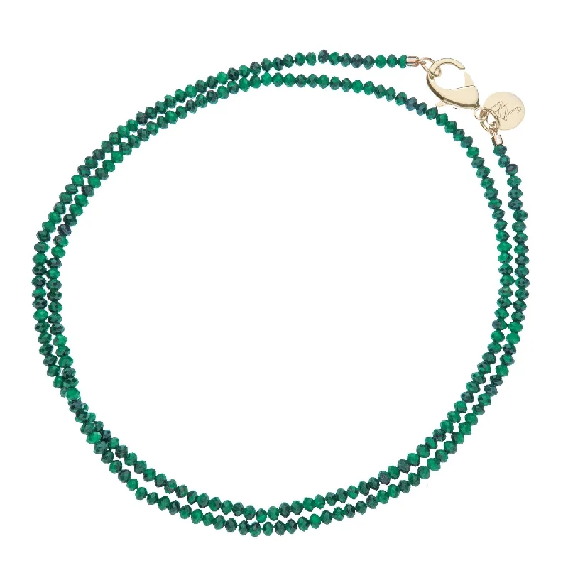 gold necklaces with pearl charms -Jane Win Double Wrap Diamond-Cut Malachite Beaded Necklace