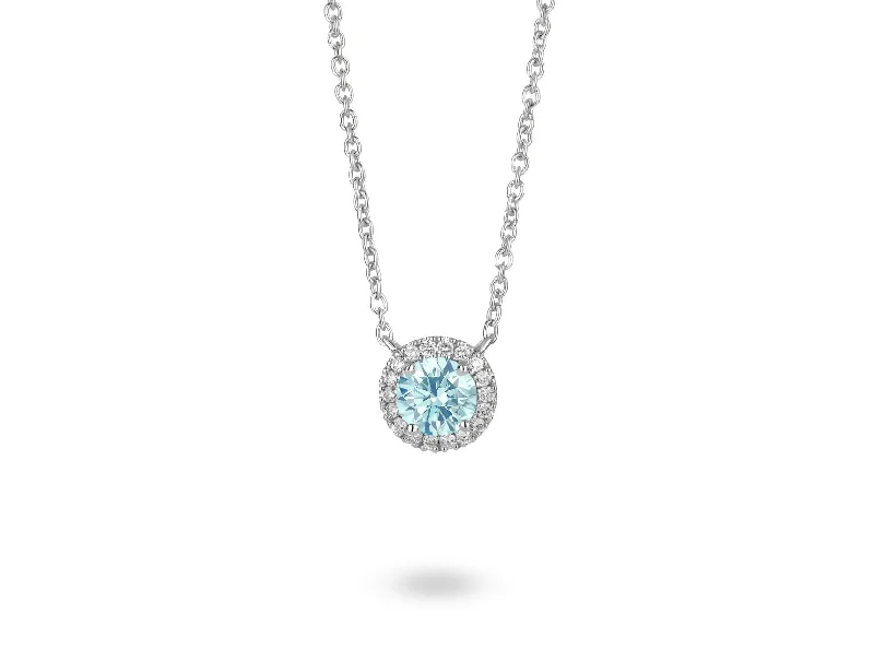 silver necklaces with colorful stones -LIGHTBOX Lab-Grown Blue Diamond 1ct twt Halo Necklace set in 14k gold