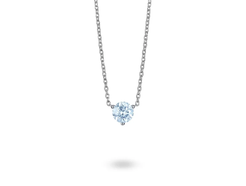 simple gold necklaces with charms -LIGHTBOX Lab-Grown Diamond 1ct Blue Round Solitaire necklace, 14k gold