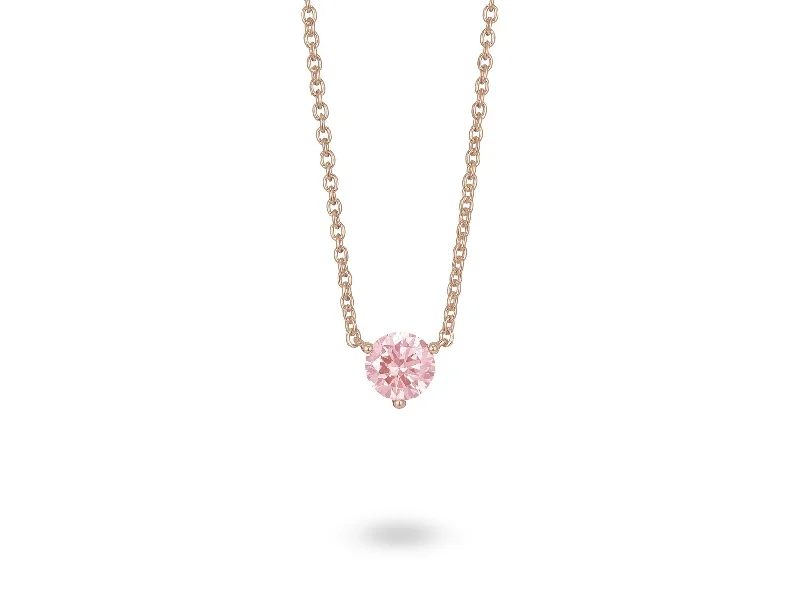 romantic gold pendant necklaces for couples -LIGHTBOX Lab-Grown Diamond 1ct Pink Round Solitaire necklace, 14k gold