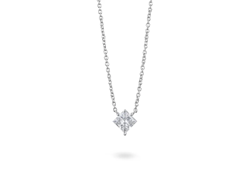 classic gold chain necklaces -LIGHTBOX Lab-Grown Diamond 1ct Princess Cut Solitaire Necklace, 14k gold