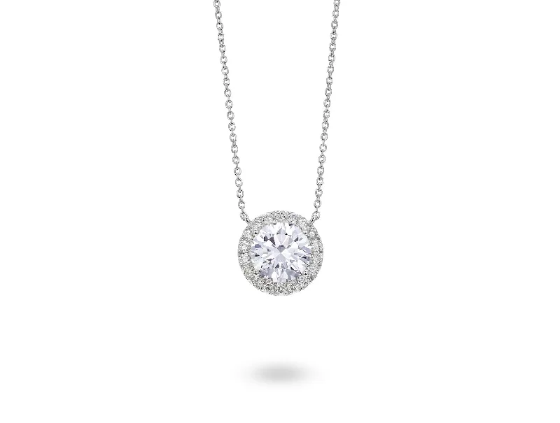 gold necklaces with charms -LIGHTBOX Lab-Grown White Diamond 1ct twt Halo Necklace set in 14k gold