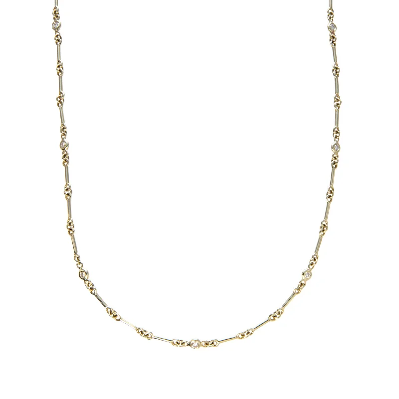 classic silver necklaces with gemstones -Mazza Diamond Station 14K Yellow Gold Bar Link Necklace