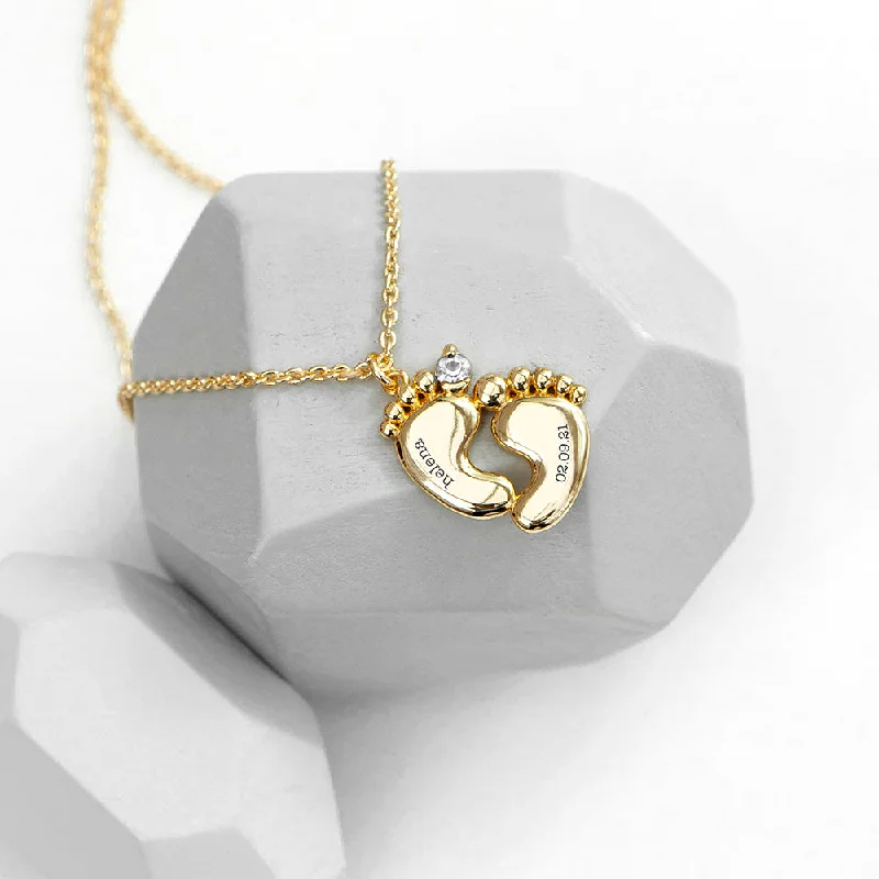 elegant silver heart necklaces -Personalized Baby Feet Necklace