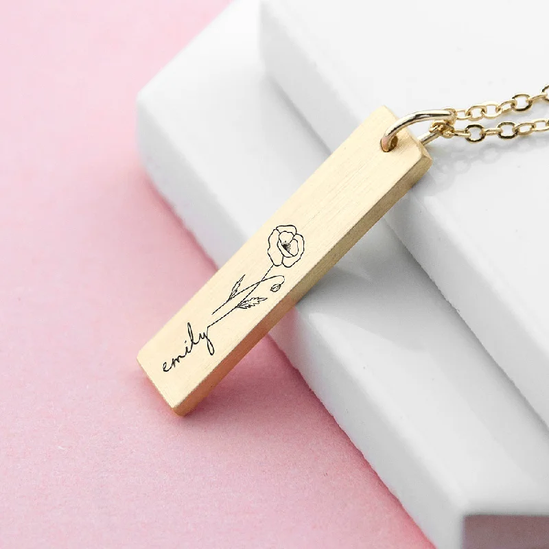 minimal pendant necklaces -Personalized Birth Flower Bar Necklace