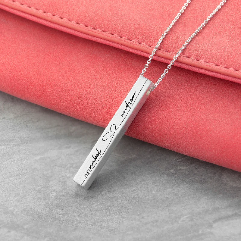 delicate gold heart necklaces -Personalized Forever and Always Vertical Bar Necklace