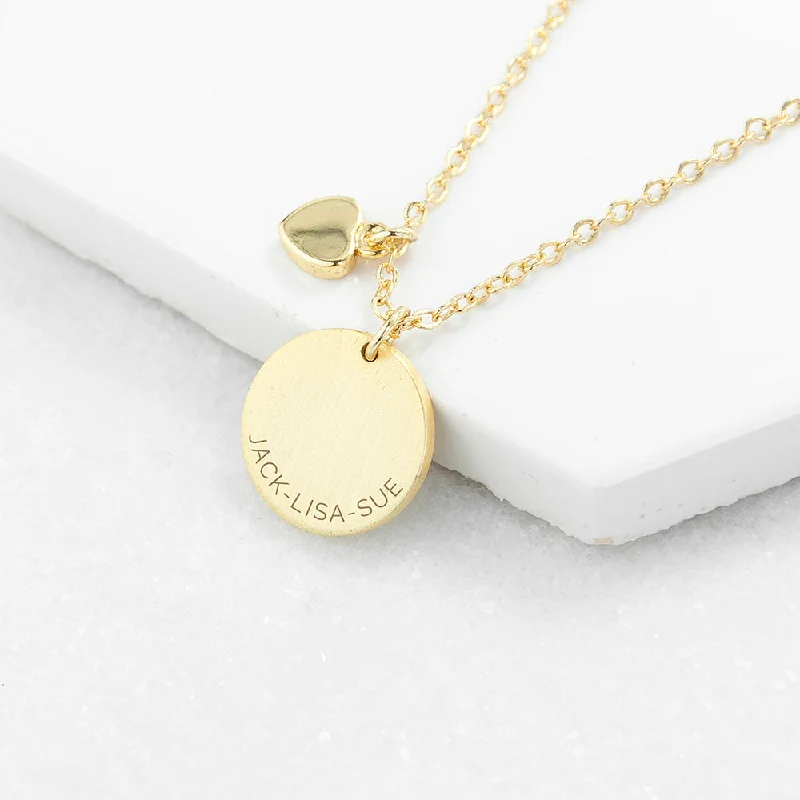 gold necklaces with emeralds -Personalized Heart and Disc Family Necklace