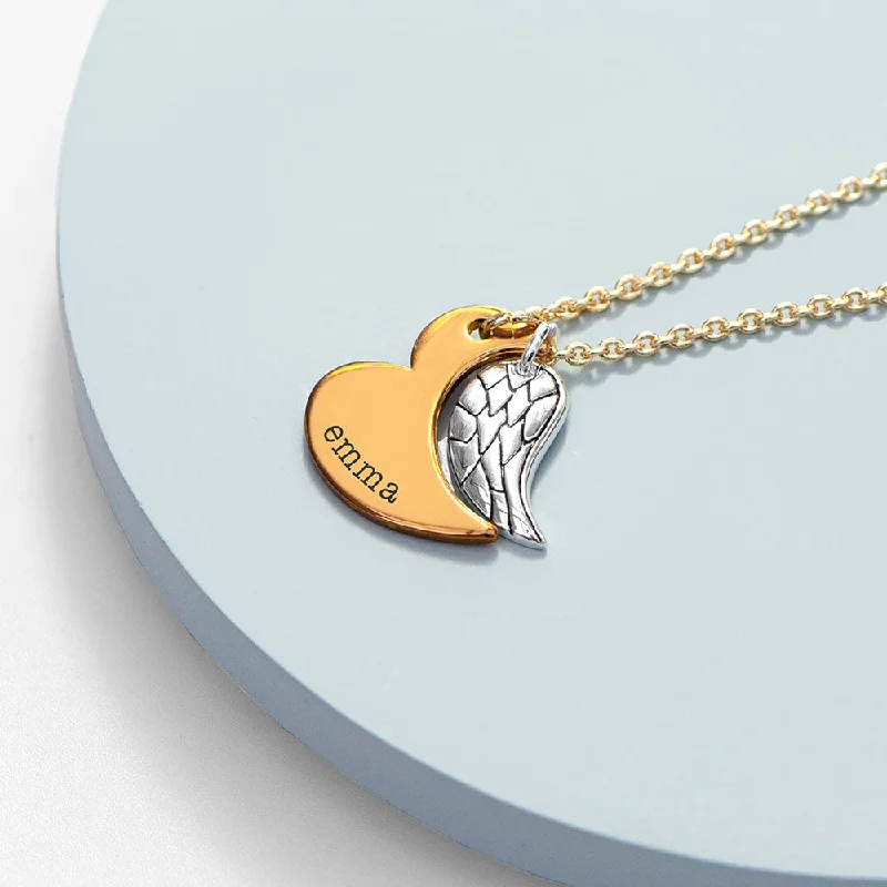 personalized silver necklaces with initials -Personalized Heart and Wing Necklace