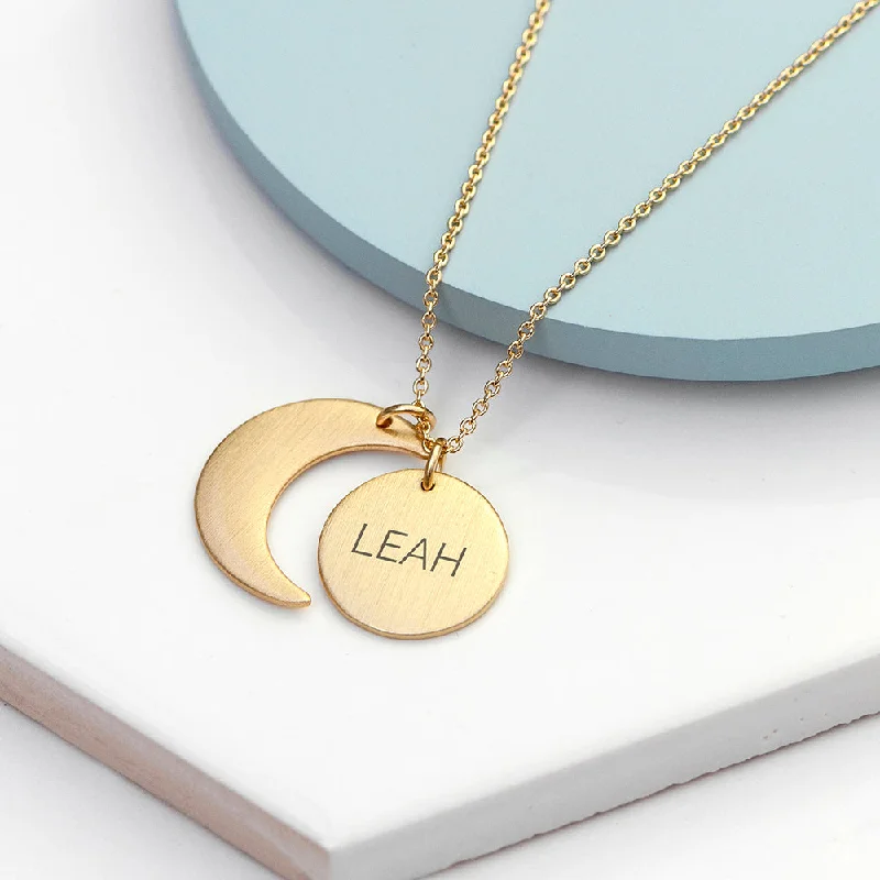 gold necklaces with name tags -Personalized Matte Gold Moon and Sun Necklace