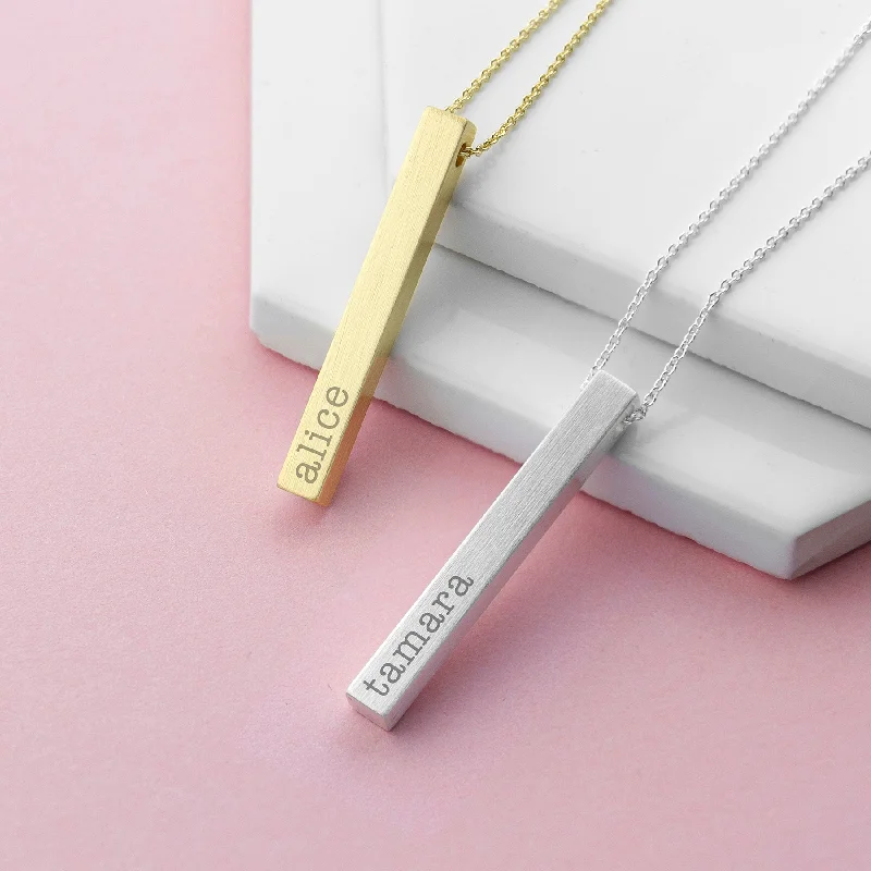 luxurious gold necklaces -Personalized Matte Vertical Bar Necklace