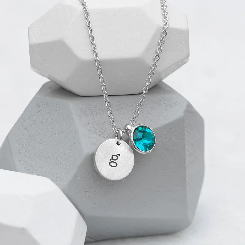 custom necklaces with names -Personalized Monogram Silver Birthstone Crystal and Disc Necklace