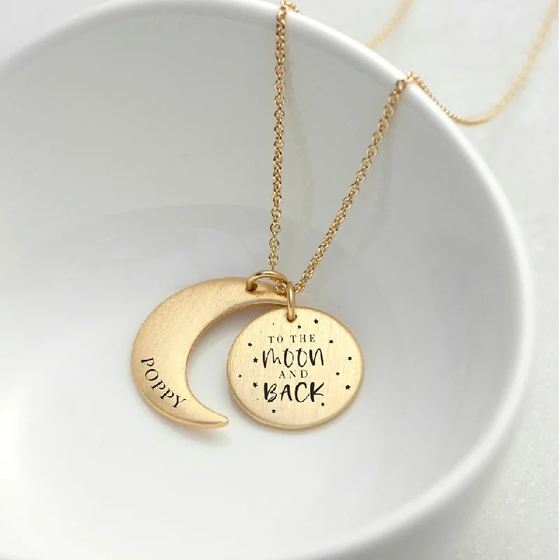 affordable diamond pendant necklaces -Personalized Moon & Back Necklace