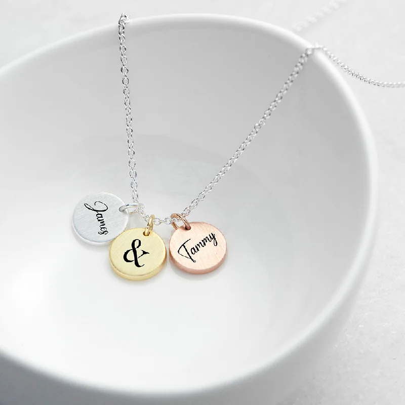 engraved gold necklaces for men -Personalized You & Me 3 Disc Necklace