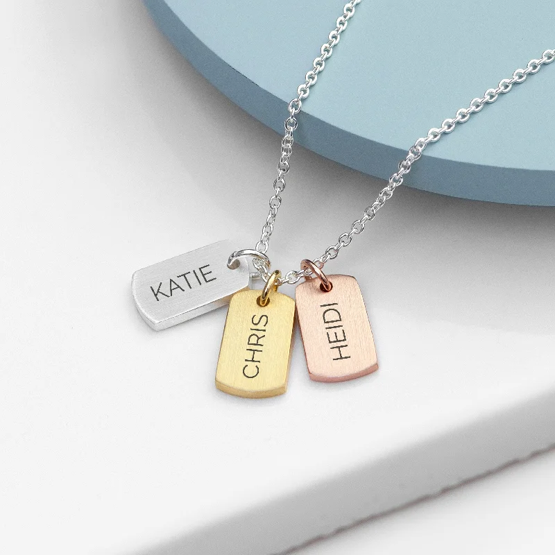 men's gold pendant necklaces -Personalized 3-tag Family Name Necklace