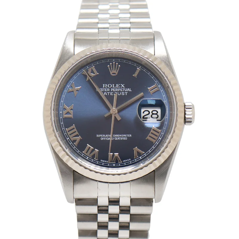 gold pendants for necklaces -Rolex Datejust 36mm Stainless Steel Blue Roman Dial Watch Reference#: 16234