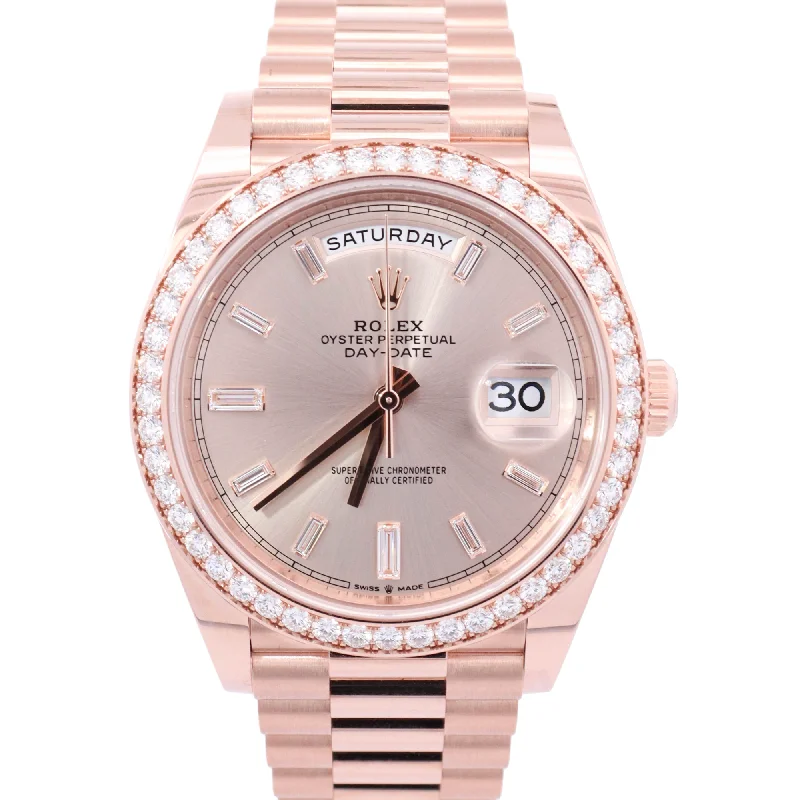 classic heart necklaces for women -Rolex Day-Date 40mm Everose Gold Factory Pink Baguette Dial Watch Reference# 228345RBR