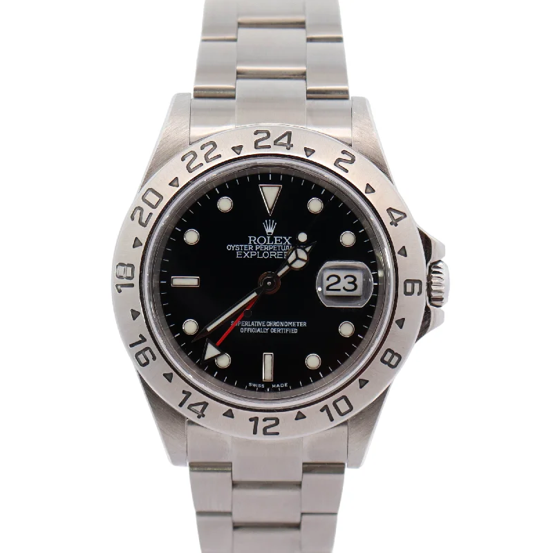 trendy diamond necklaces for gifts -Rolex Explorer II 40mm Stainless Steel Black Dot Dial Watch Reference# 16570