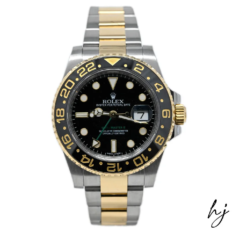 personalized charm necklaces -Rolex GMT Master II II Yellow Gold 40mm Black Dot Dial Watch Reference# 116713