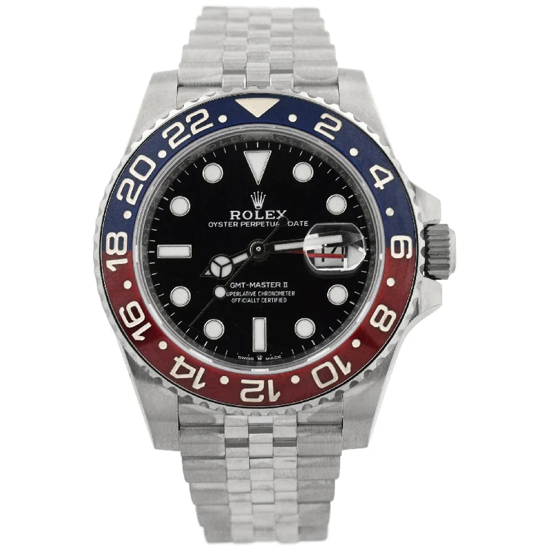 custom wedding pendant necklaces -Rolex GMT Master II "Pepsi" Stainless Steel 40mm Black Dot Dial Watch Reference#: 126710BLRO