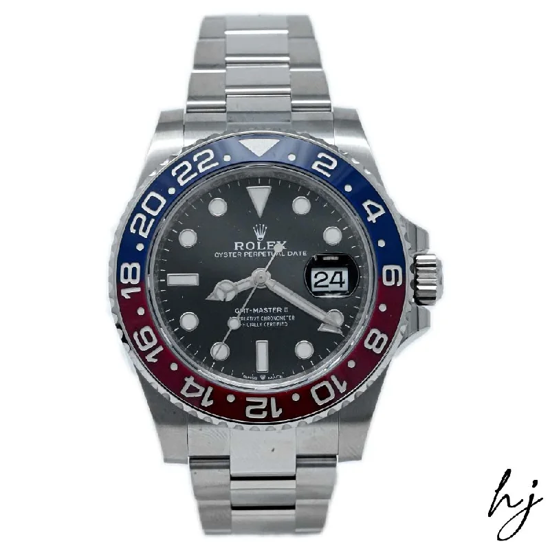 elegant gold necklaces with gemstones -Rolex GMT Master II "Pepsi" Stainless Steel 40mm Black Dot Dial Watch Reference#: 126710BLRO