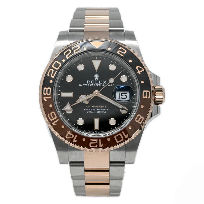 silver necklaces for anniversary gifts -Rolex GMT Master II Two Tone Rose Gold & Steel 40mm Black Dot Dial Watch Reference#: 126711CHNR