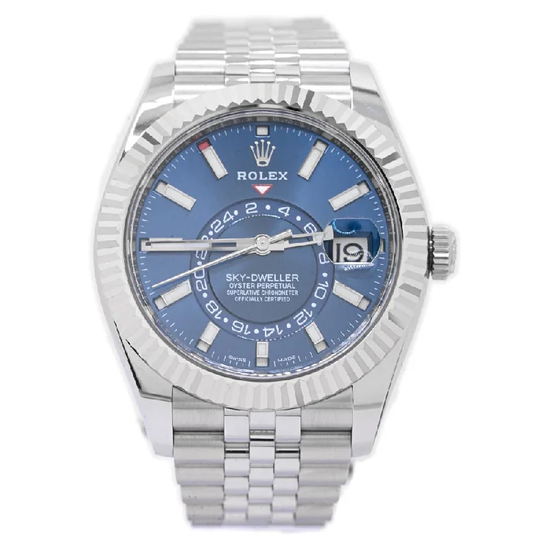 stylish heart-shaped necklaces -Rolex Skydweller Stainless Steel 42mm Blue Stick Dial Watch Reference#: 326934