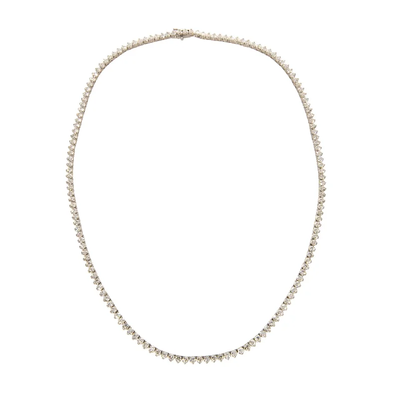 luxury silver necklaces with diamonds -Round Diamond 18K White Gold Tennis Necklace