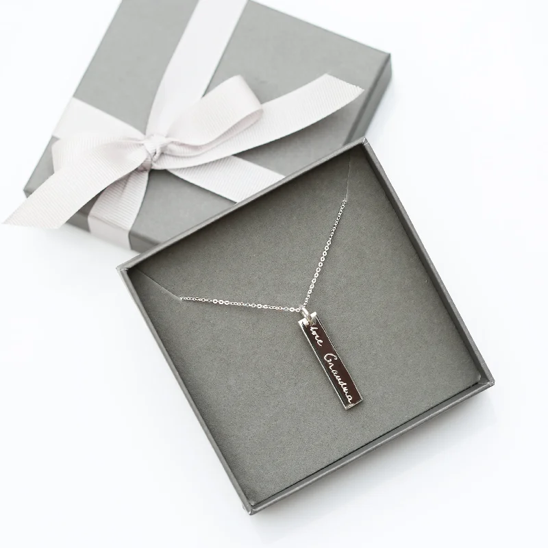 delicate diamond necklaces -Sterling Silver Bar Necklace - Actual Handwriting