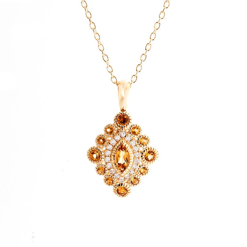 custom-made heart pendant necklaces -Tremezzo Collection Vintage Citrine and Diamond Pendant