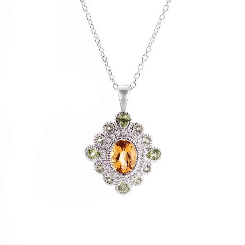 affordable gold necklaces for men -Tremezzo Collection Vintage Citrine, Peridot and Diamond Pendant