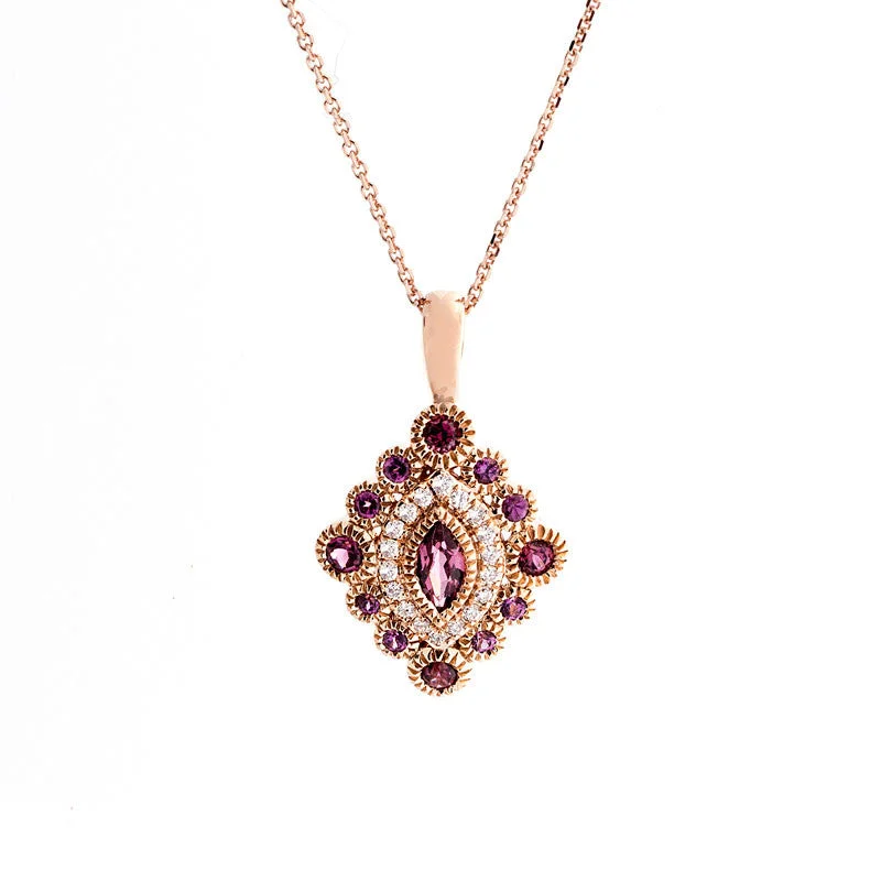 silver necklaces for special events -Tremezzo Collection Vintage Rhodolite Garnet and Diamond Pendant