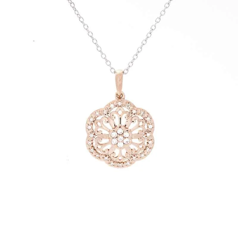 trendy silver chain necklaces -Flower Diamond Accent Pendant