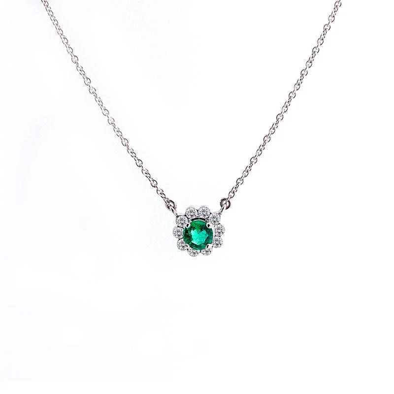 fashion charm necklaces for women -Invisible Set Emerald and Diamond Halo Necklace