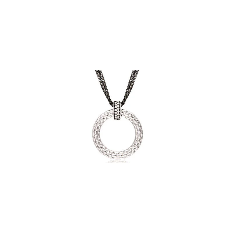 gold necklaces for celebrations -Pietra Collection Black Rhodiun Diamond Bale Circle Pendant