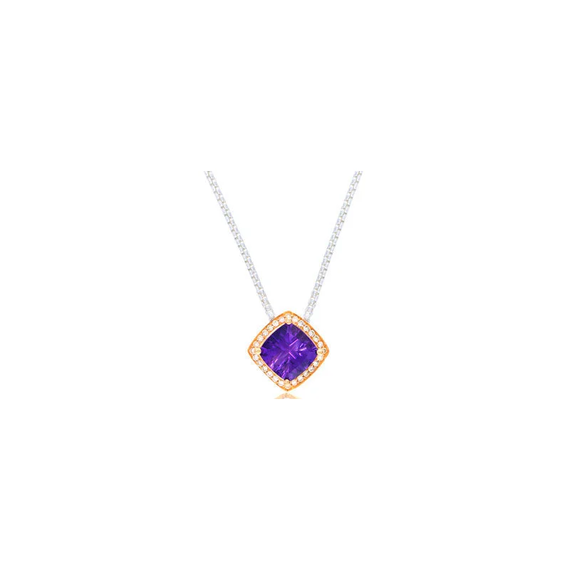 classic silver pendants for necklaces -Pietra Collection Petite Amethyst and Diamond Two-Tone Pendant