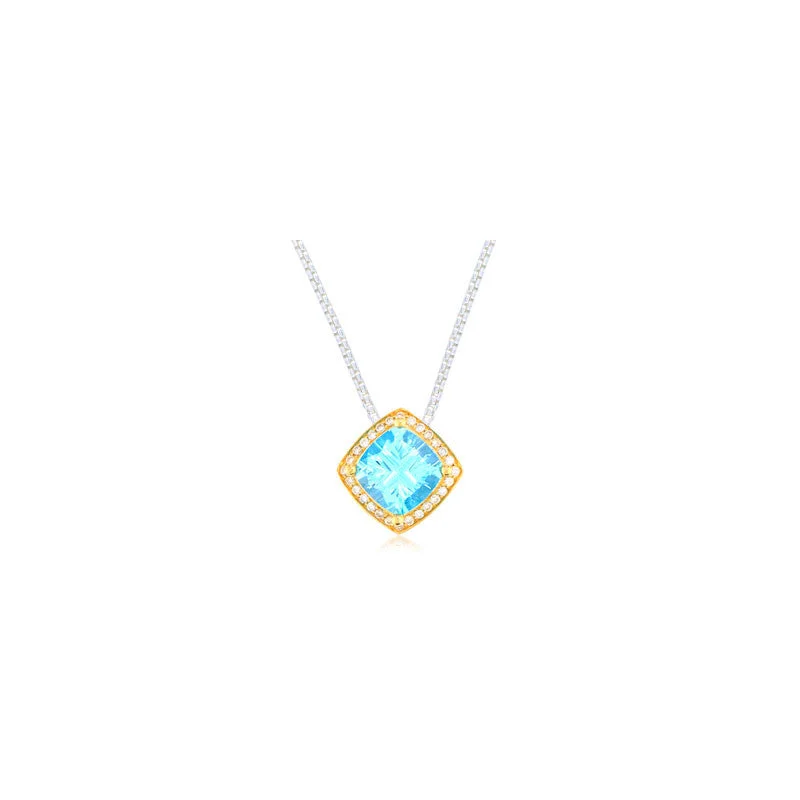 gold necklaces for birthday gifts -Pietra Collection Petite Blue Topaz and Diamond Two-Tone Pendant