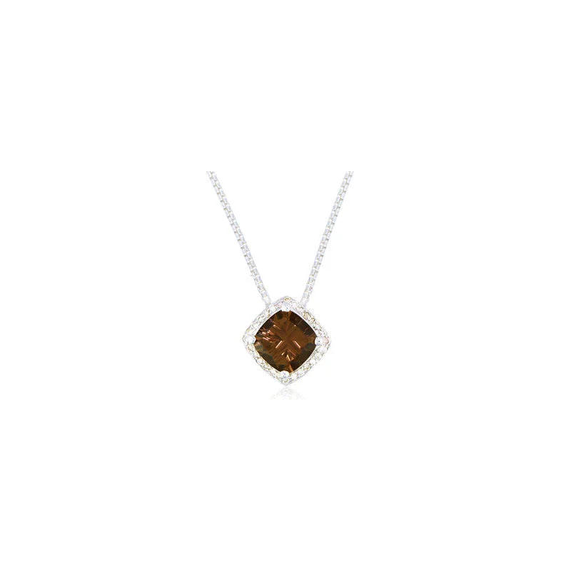 fashion gemstone necklaces -Pietra Collection Petite Rich Chocolate Quartz and Diamond Pendant