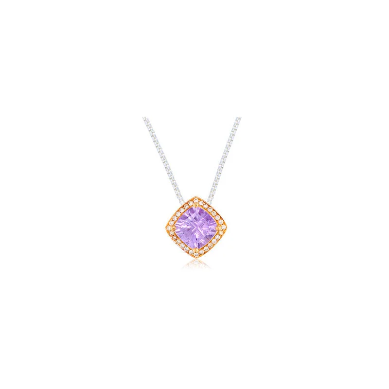 trendy pendants with gemstones -Pietra Collection Petite Rose de France and Diamond Two-Tone Pendant