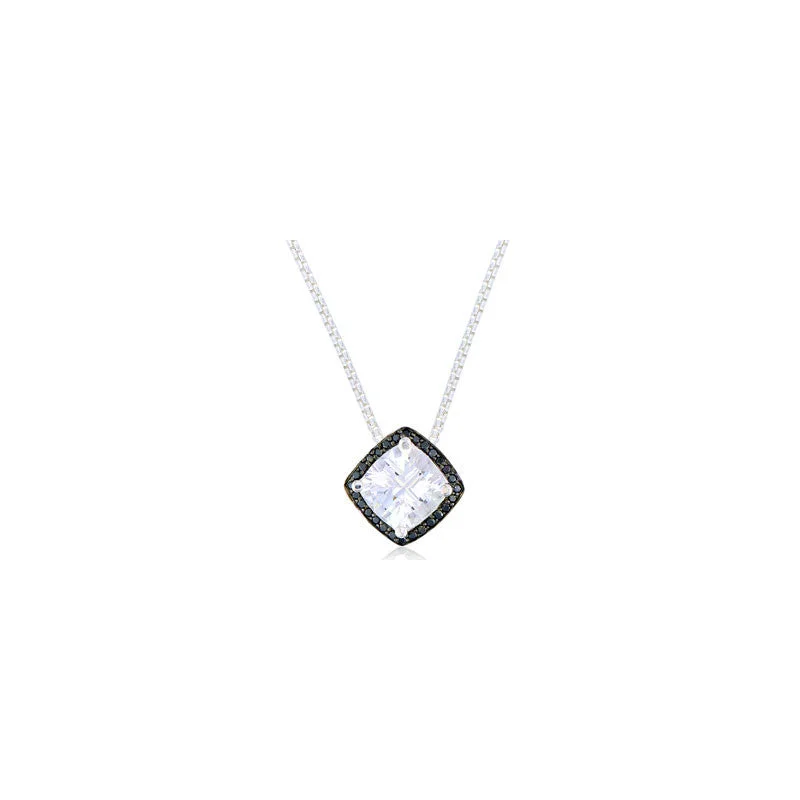 simple gemstone necklaces for women -Pietra Collection Petite White Quartz and Black Diamond Pendant