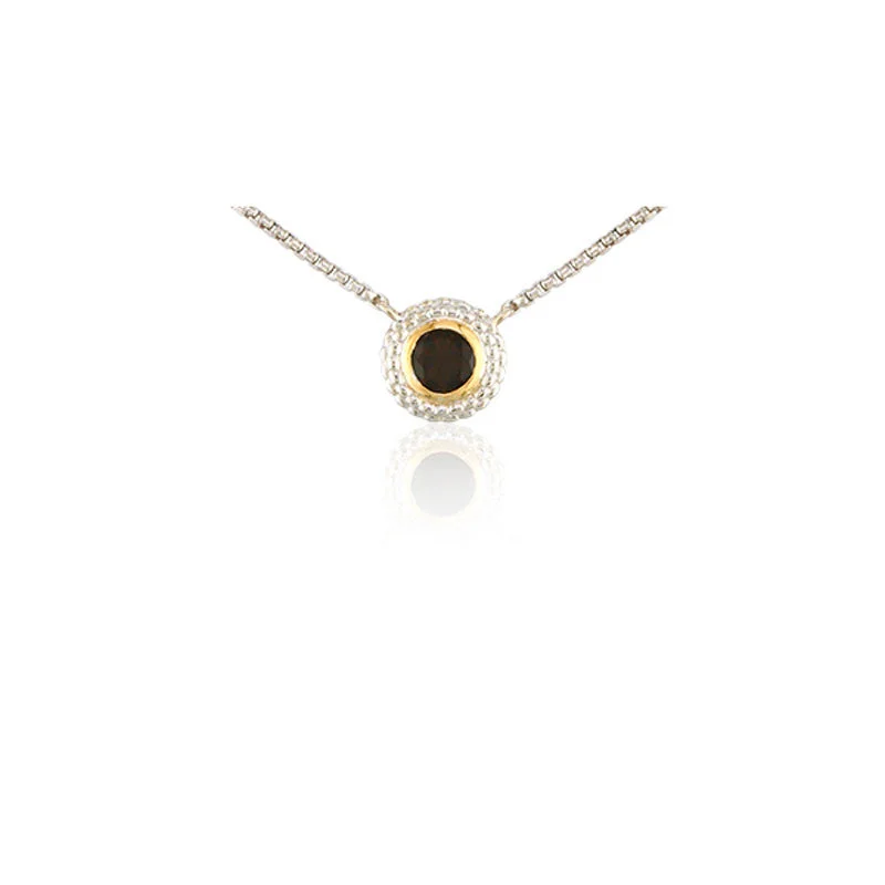 luxury custom necklaces -Pietra Collection Rich Chocolate Quartz Two-Tone Circle Pendant