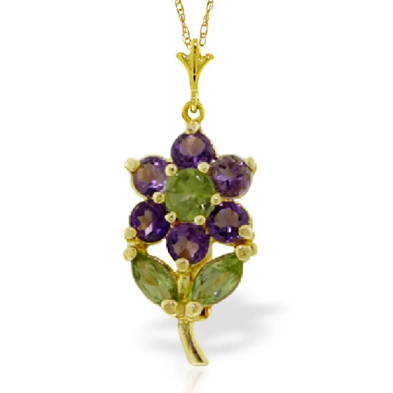 elegant gemstone necklaces for women -1.06 Carat 14K Gold Flower Necklace Purple Amethyst Peridot